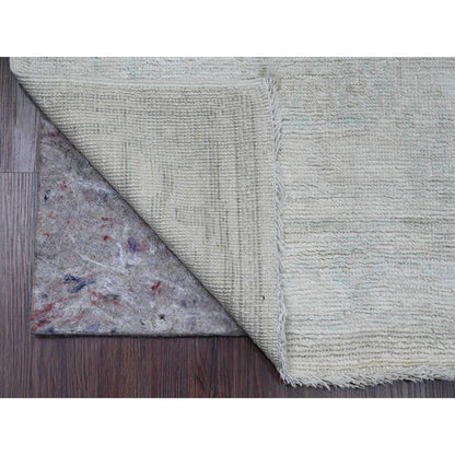 2'7"X11'7" White Hand Knotted Angora Oushak Leaf Design Wool Runner Rug