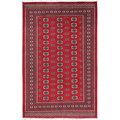 5'1"X8'1" Chili Red Princess Bokara Soft Wool Hand Knotted Mat Rug