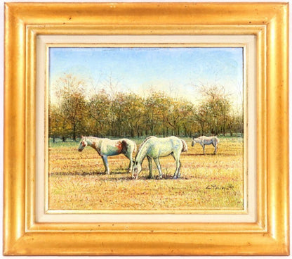 Valerie Pfeiffer Original Oil Painting -White Horses San Antonio De Areco Signed