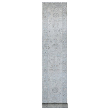 2'9"X19' Smoke White Afghan Angora Oushak Oversized Oriental Runner Rug