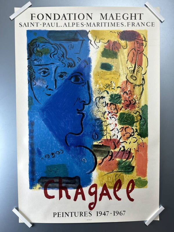 Used Condition - Marc Chagall Blue Profile Lithograph Poster
