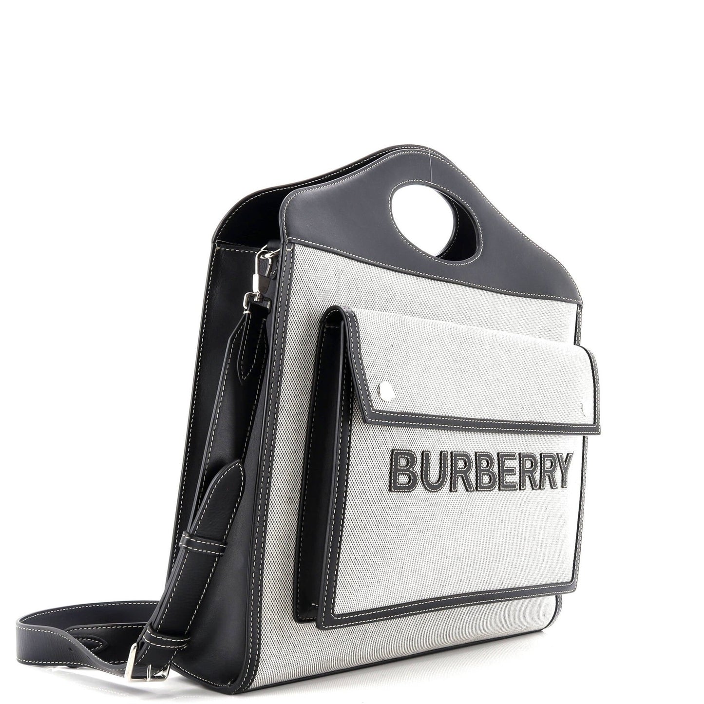 Burberry Logo Pocket Tote Canvas With Leather Medium