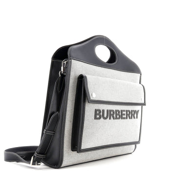 Burberry Logo Pocket Tote Canvas With Leather Medium