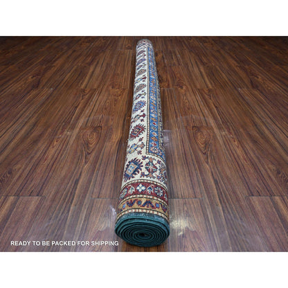 6'X9' Green Hand Knotted Super Kazak Tribal Medallions Wool Oriental Rug