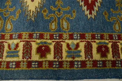 3X10 Ft Handmade Kazak Runner Rug Blue Geometric