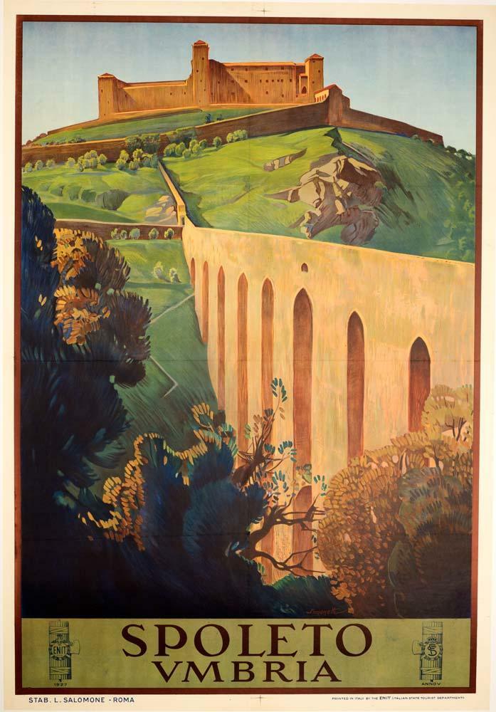 Spoletto Iumbria By Cesare Simonetti 1927 Talian Railways Italian Travel Poster