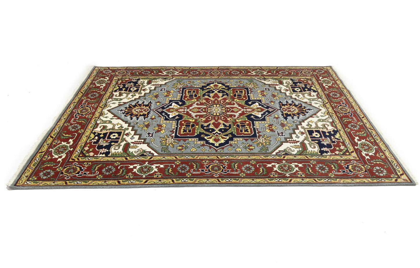 Hand-Knotted Large Gray Floral Heriz Serapi Wool