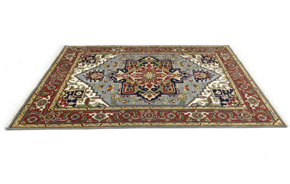 Hand-Knotted Large Gray Floral Heriz Serapi Wool