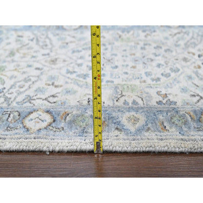 2'x3' Gray Oushak with Floral Motifs Hand Knotted Wool Mat Oriental Rug