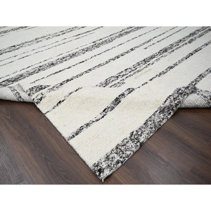 12'X17'9" Ivory Striae Design Wool Hand Knotted Oversized Oriental Rug