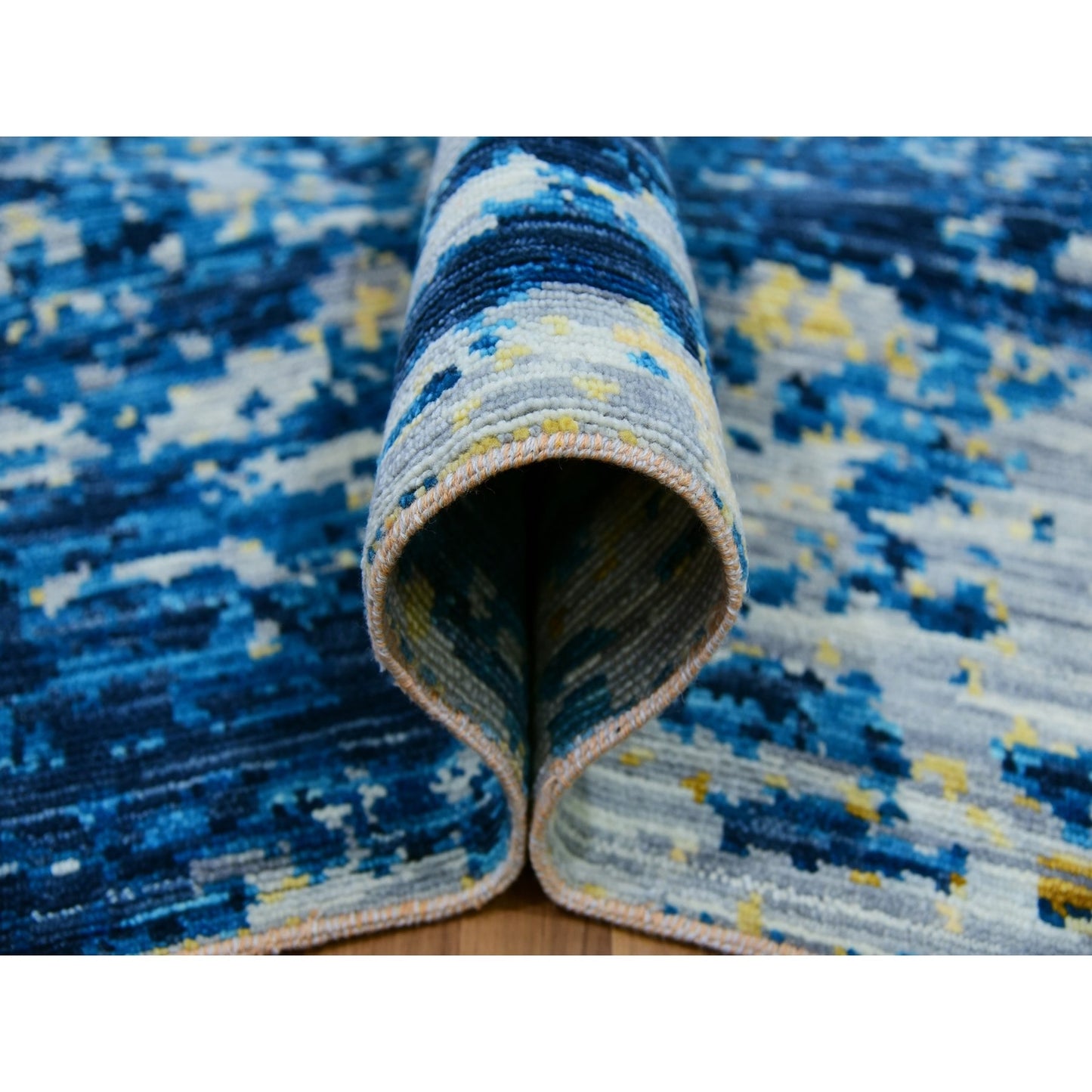 10'3"X13'9" Ivory Colorful Modern Abstract Design Wool Hand Knotted Rug