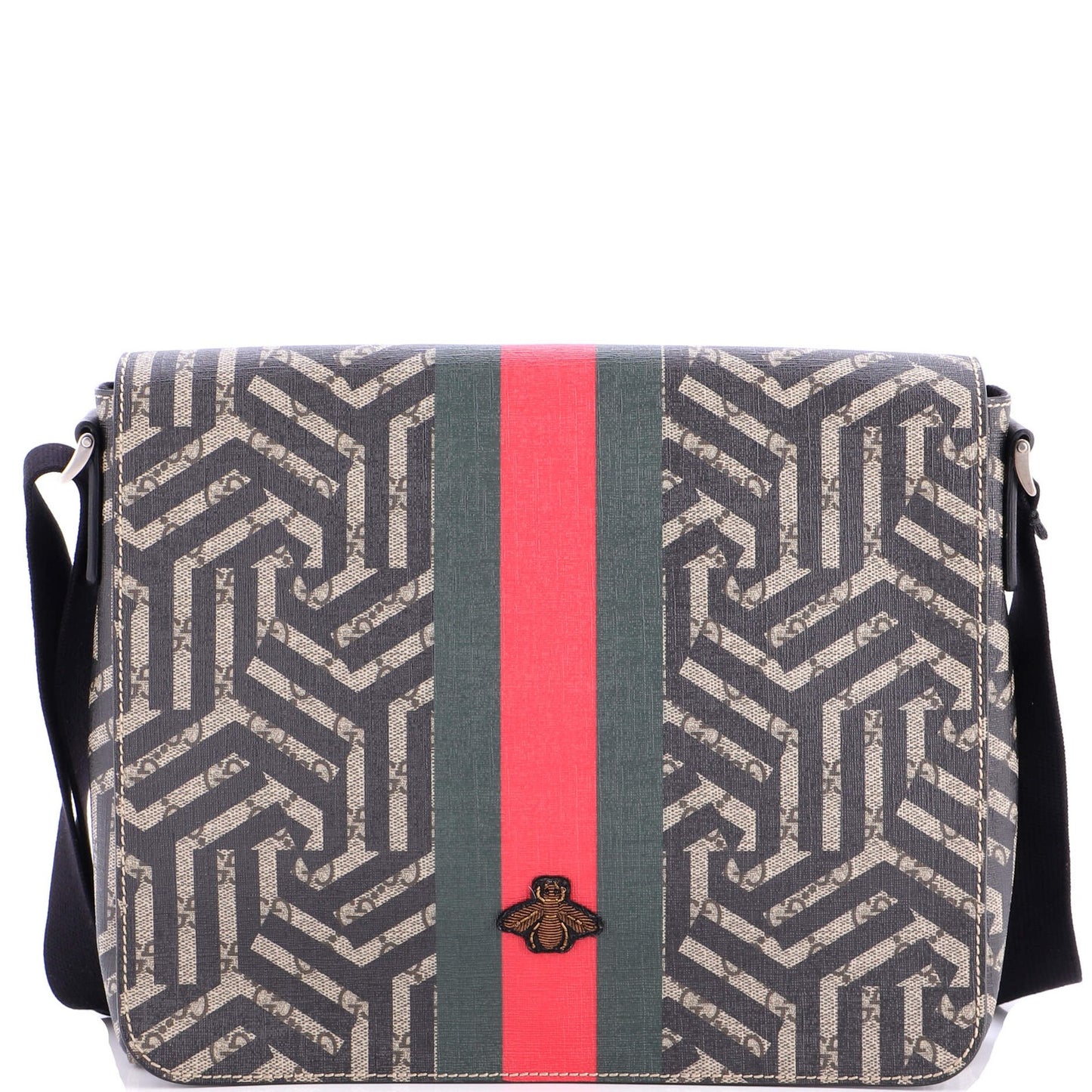 Gucci Bee Web Flap Messenger Bag Caleido Gg Coated Canvas Medium