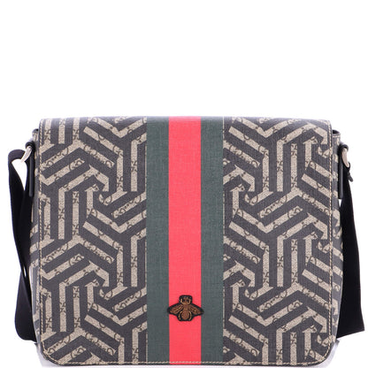 Gucci Bee Web Flap Messenger Bag Caleido Gg Coated Canvas Medium