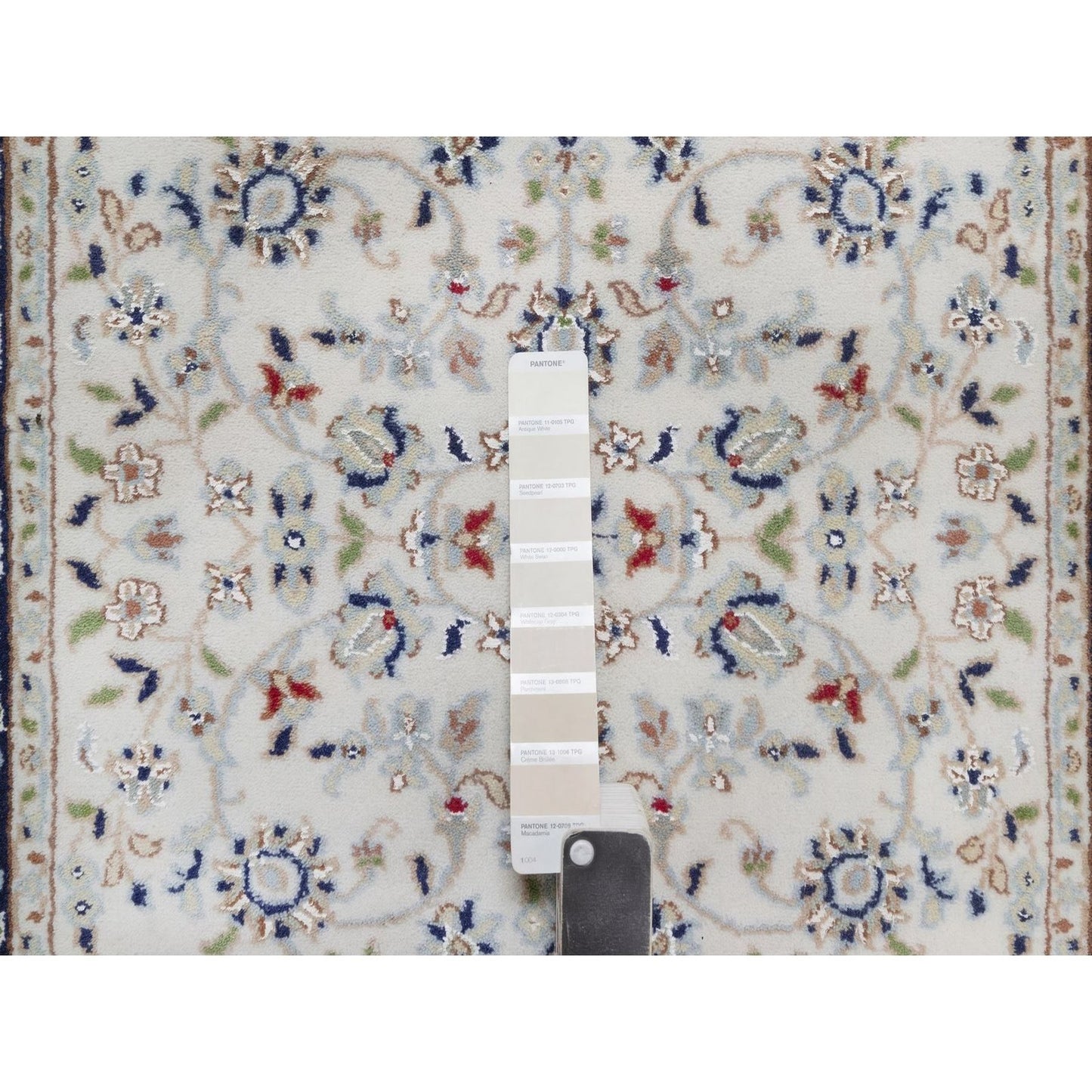 Rug 2'8"x14'4" Ivory Nain Medallion Design Wool & Silk Hand Knotted Runner