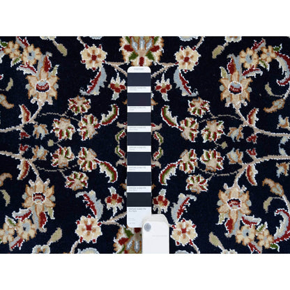 2'8"x9'10" Midnight Blue Pure Wool Hand Knotted Nain Fine Runner Rug