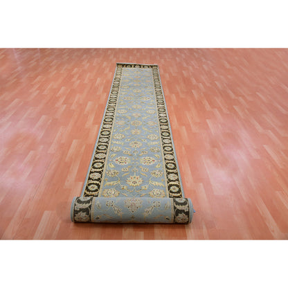2'7"X18'2" Gray Silk And Wool Hand Knotted Rajasthan Design Xl Runner Rug
