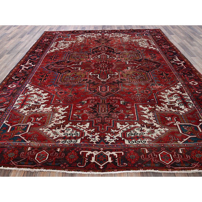 8'9"X10'4" Ruby Red Vintage Zoroastrian Heris 100% Wool Hand Knotted Rug