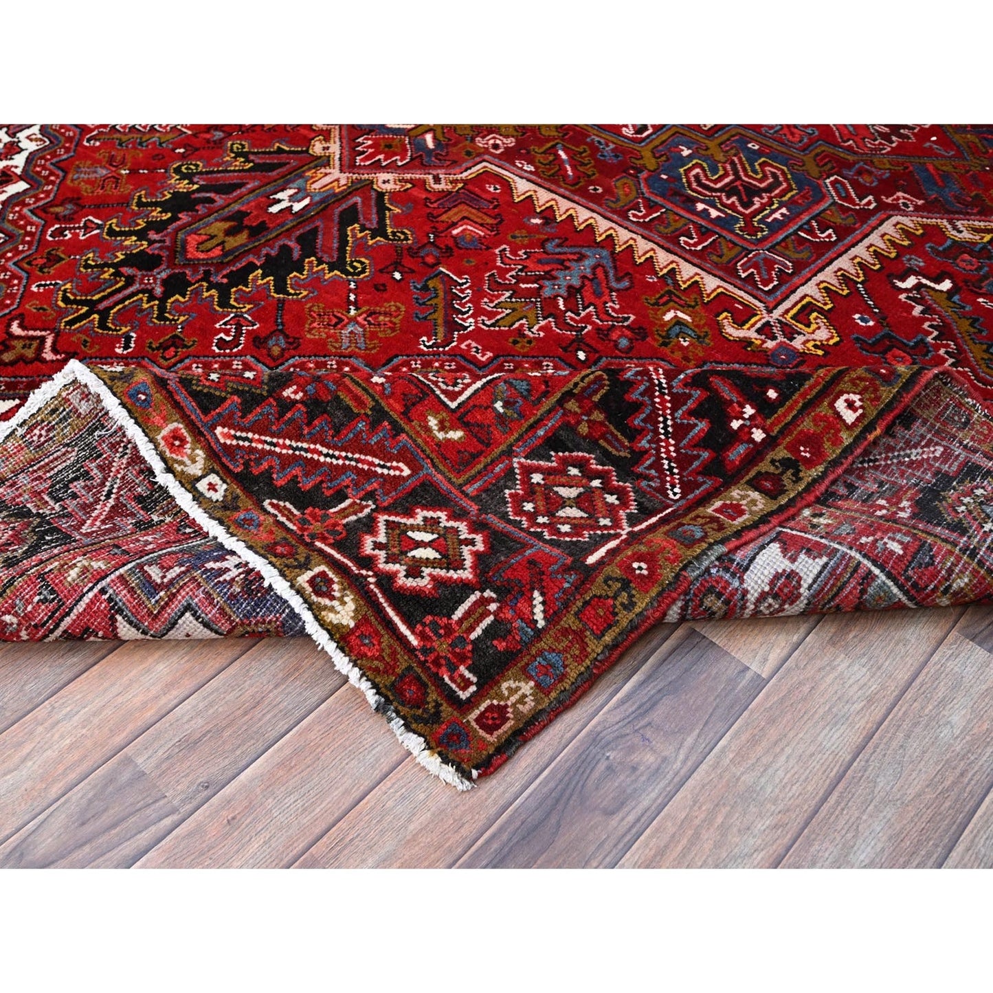 8'7'X11'1" Red Vibrant Wool Tribal Village Nomad Art Vintage Oriental Rug