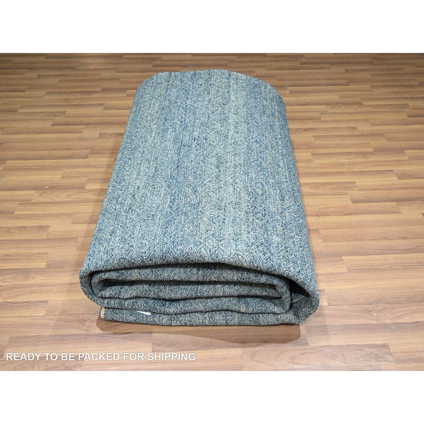 9'X12'1" Yale Blue Geometric Diamond Design Pure Wool Hand Knotted Rug