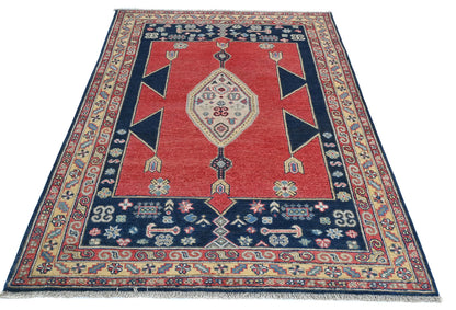 Handmade Kazak Oushak Oriental Rug 4X6 Ft Red