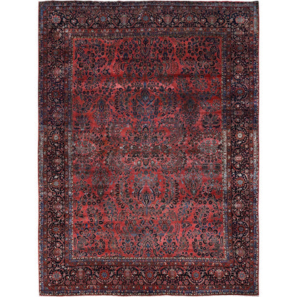 10'3"X13'9" Red Antique Zoroastrian Saroogh Hand Knotted Wool Oriental Rug