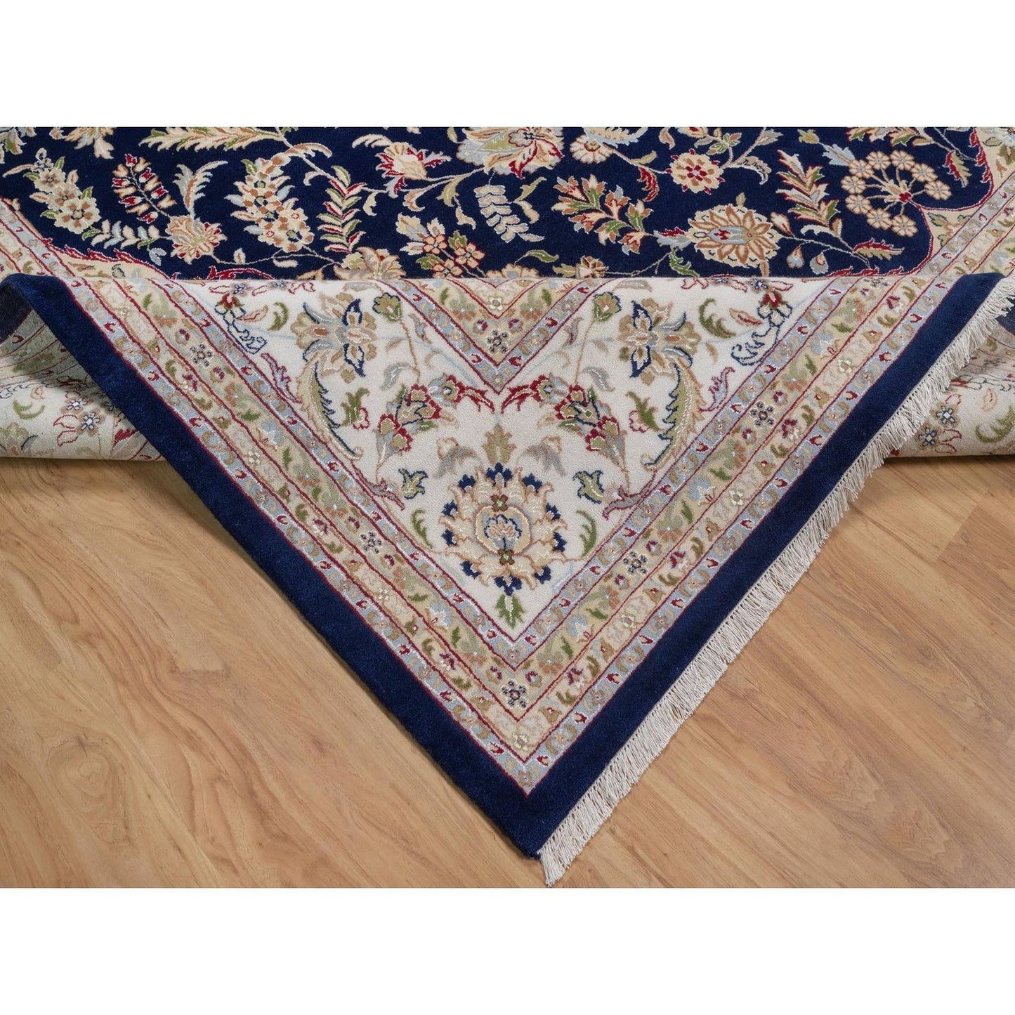 Polo Blue Wool & Silk Nain Hand Knotted Oriental Rug 11'7"x15'7