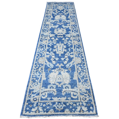 2'10"X11'9" Imperial Blue Afghan Angora Oushak Runner Oriental Rug
