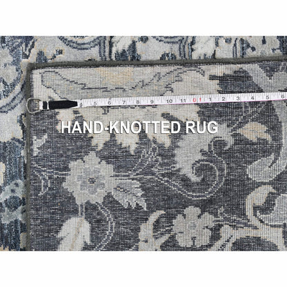 3'X12'2" Silk With Textured Wool Palmette Motif Hand Made Wide Runner Rug