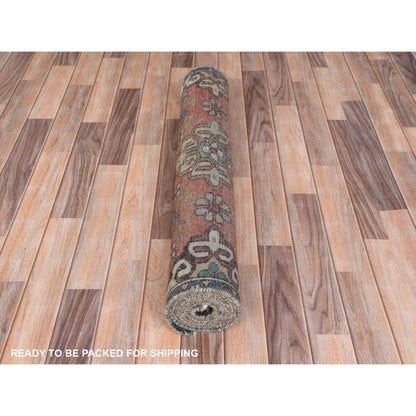 3'3"X10' Orange Worn Wool Hand Knotted Vintage Farsian Runner Rug
