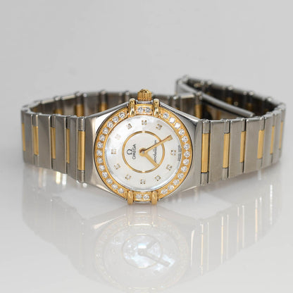 18K & Stainless Steel Omega Watch Diamond Dial &
