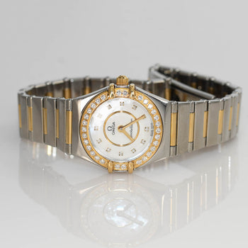 18K & Stainless Steel Omega Watch Diamond Dial &