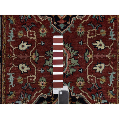 2'8"X6'2" Red Antiqued Heriz Re-Creation Hand Knotted All Wool Runner Rug