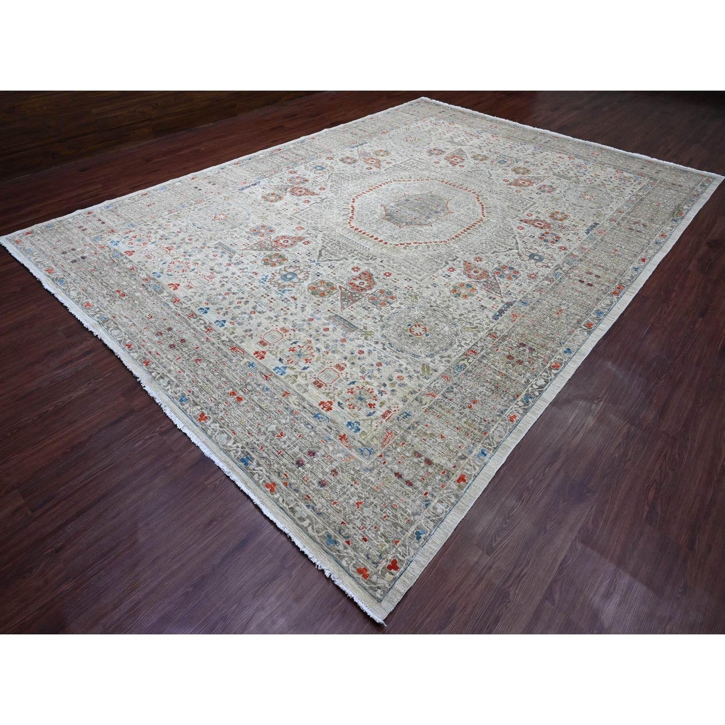 10'X14'1" Gray 14Th Century Mamluk Dynasty Pattern Wool Hand Knotted Rug
