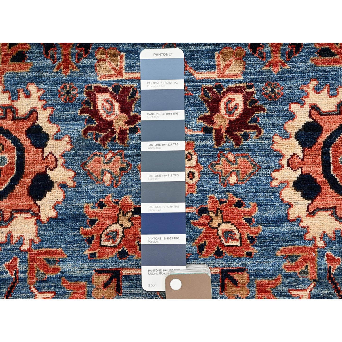 2'7"X9'9" Blue Heris All Over Design Soft Wool Hand Knotted Runner Rug
