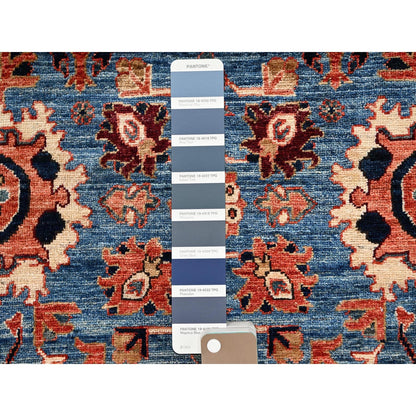2'7"X9'9" Blue Heris All Over Design Soft Wool Hand Knotted Runner Rug