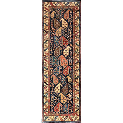 3'10"X13'2" Midnight Blue Northwest Zoroastrian Hand Knotted All Wool Runner