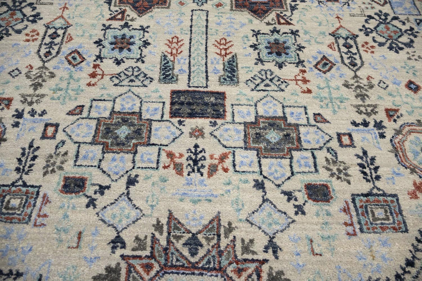 Hand-Knotted Cream Oushak Oriental Round Rug 6x6 Ft Classic Foyer Carpet