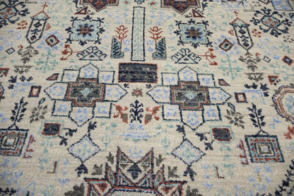 Hand-Knotted Cream Oushak Oriental Round Rug 6x6 Ft Classic Foyer Carpet