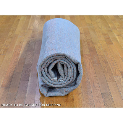 10'X14'2" Blue With Touches Of Peach Grass Design Wool&Silk Hand Made Rug