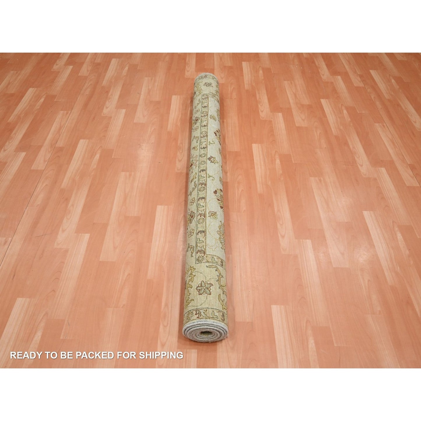 5'6"X8'1" Ivory Pure Wool Agra With Ziegler Design Leaf Pattern Hand Knotted