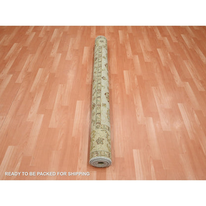5'6"X8'1" Ivory Pure Wool Agra With Ziegler Design Leaf Pattern Hand Knotted
