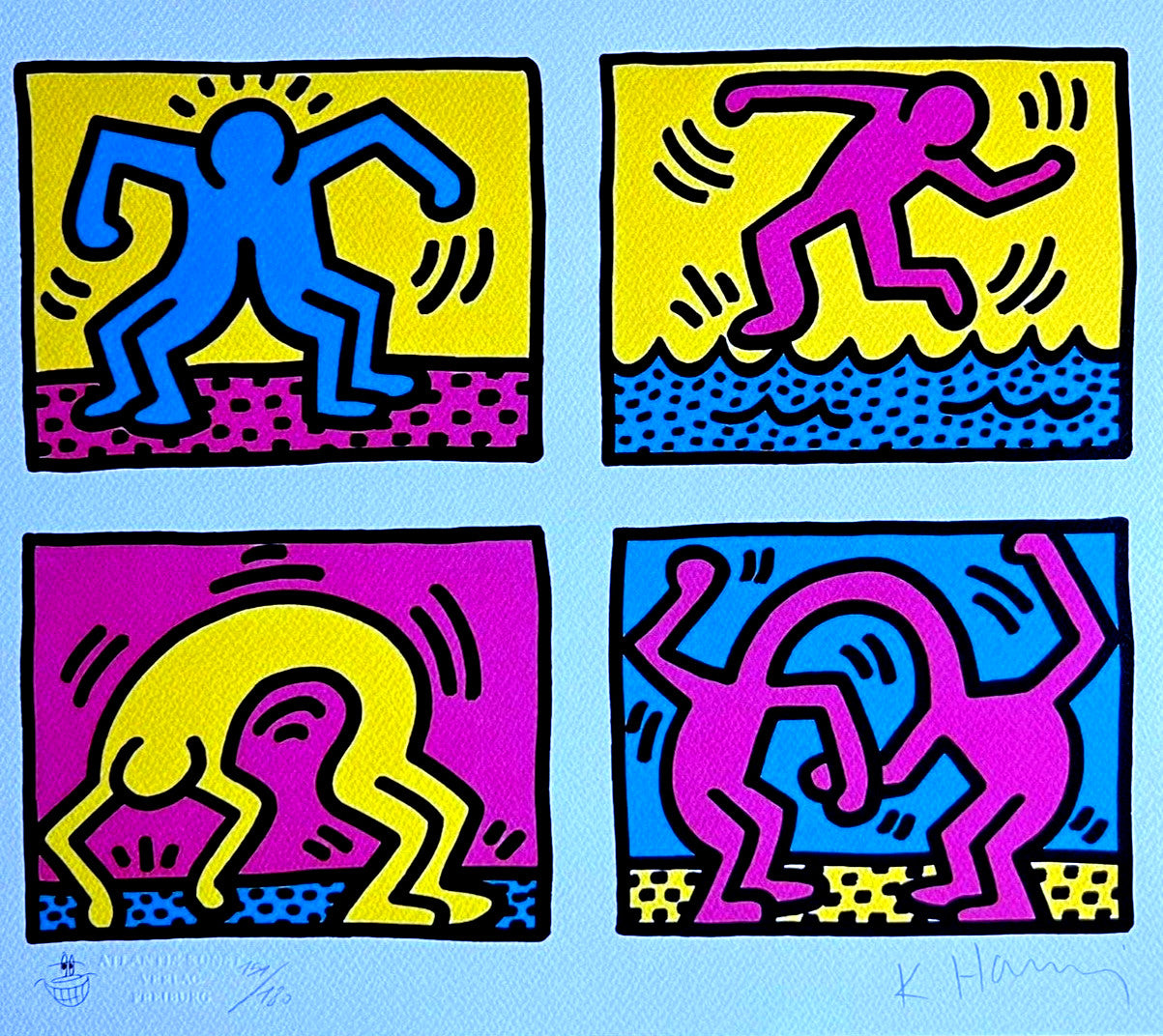 Keith Haring Lithograph Coa ''Dancing'' Signed Op Numbered By Hand