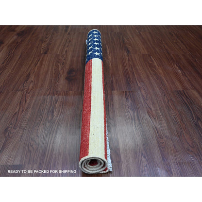 2'6"X3'9" Red Wall Hanging American Flag Hand Knotted Pure Wool Rug