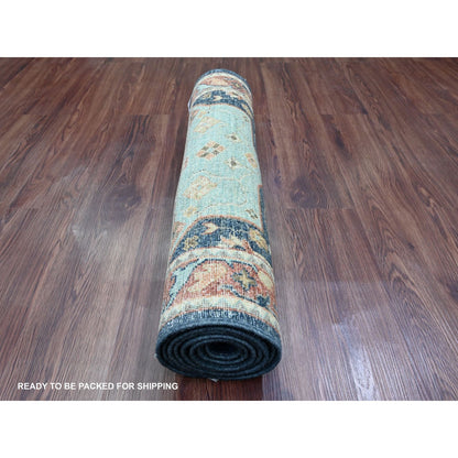 2'7"X7'10" Blue Caucasian Akstafa Design Hand Knotted All Wool Runner Rug