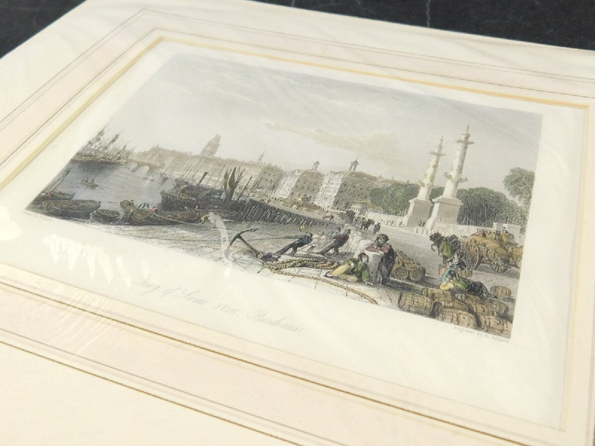 Thomas Allom "Quay Of Louis Xviii, Bordeaux" Hand-Colored Copper Plate Engraving