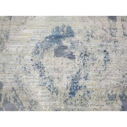 8'10"X12'1" Ivory Large Elements With Pastels Silk With Textured Wool Rug