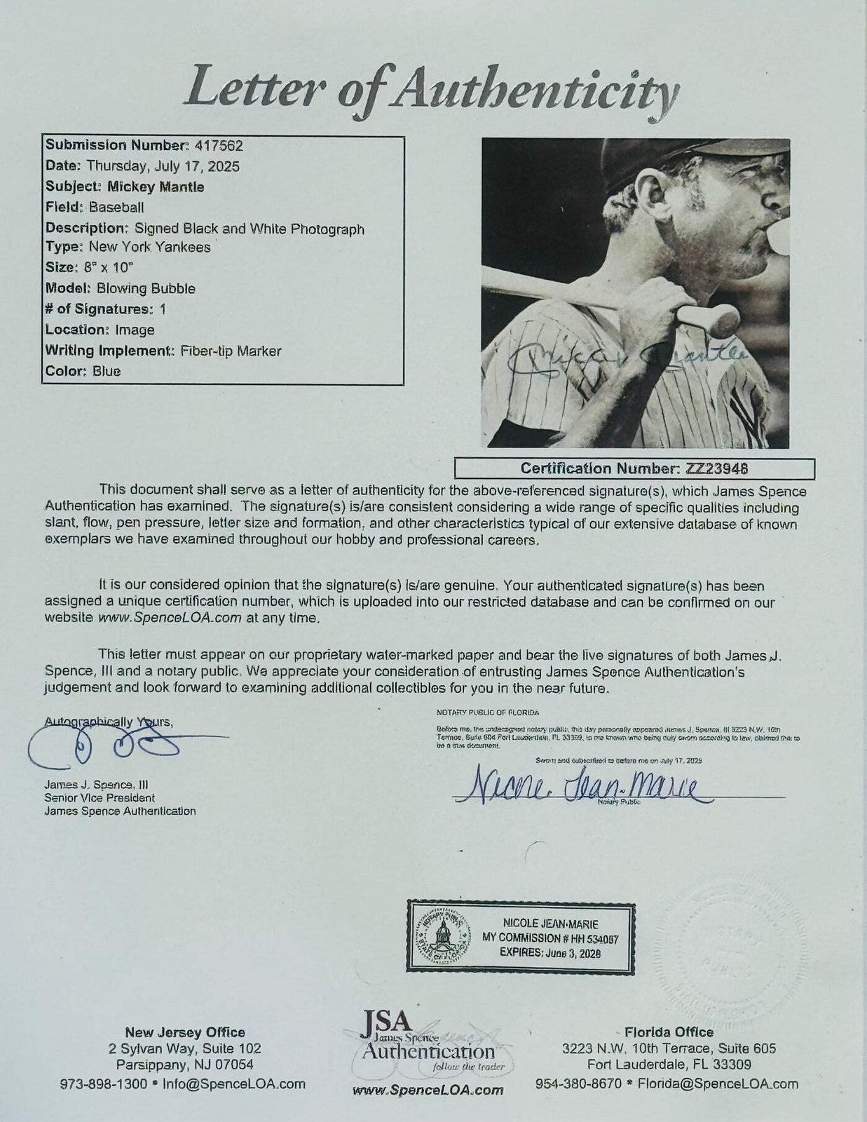 Mickey Mantle Autographed 8X10 Framed Baseball Photo (Jsa)