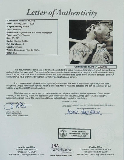 Mickey Mantle Autographed 8X10 Framed Baseball Photo (Jsa)