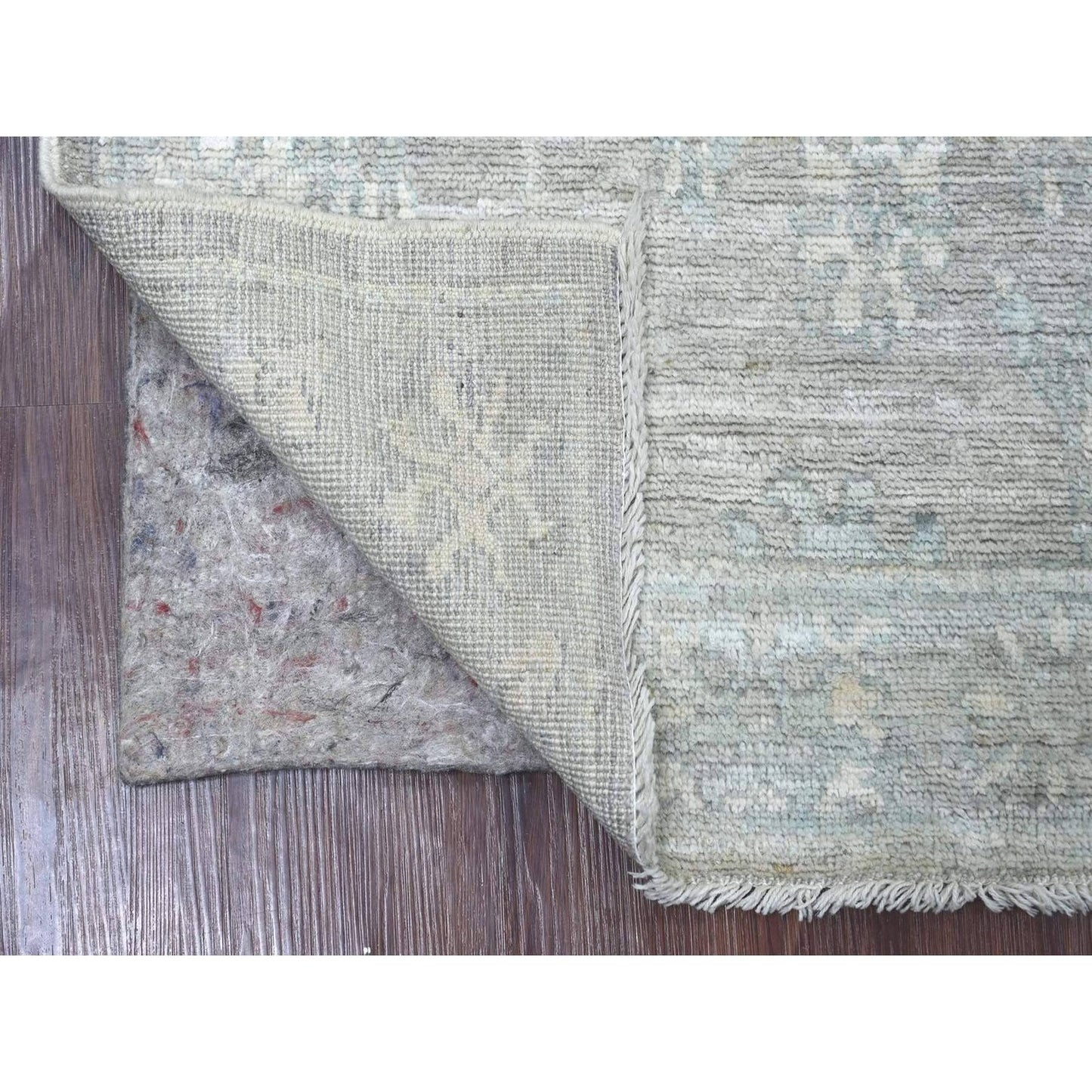 Fossil Gray Afghan Hand Knotted Wool Rug 3'x5' Leaf Design Oushak Angora
