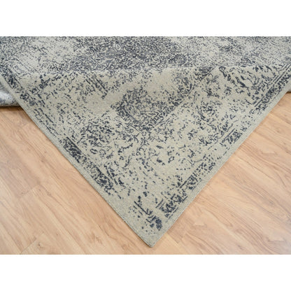 Light Gray Fine Jacquard Wool Silk Hand Loomed Oriental Rug